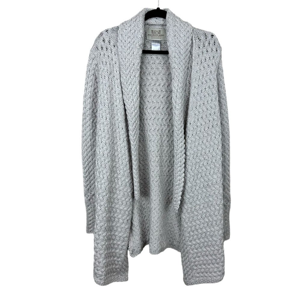 NWOT Aran Sweater Market Wool Cable Knit Open Front Cardigan